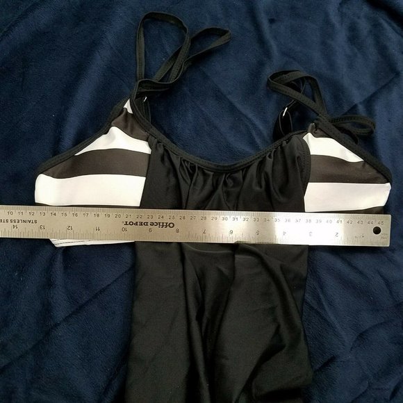 Tankini top Black White Women Size Small polymid Striped swimsuit bathing suit - Picture 7 of 9